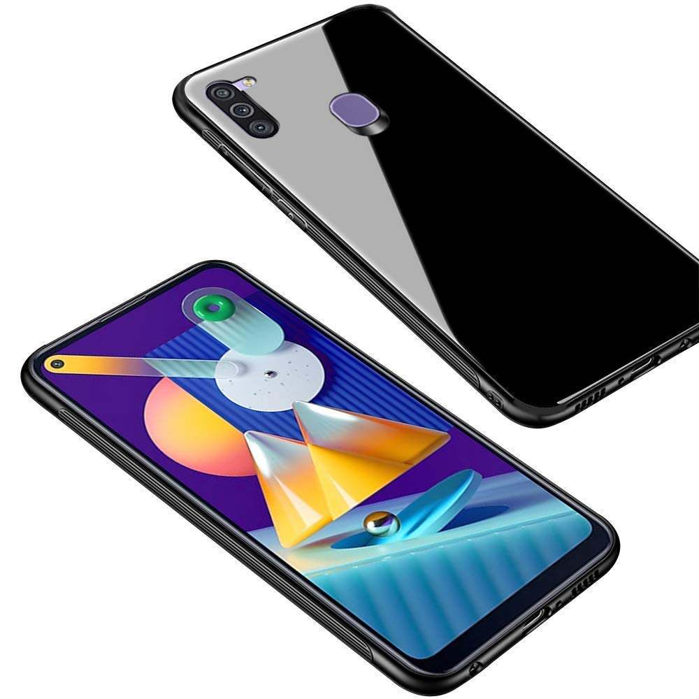Picture of samsung m01 Back cover |Stylich Back case | Luxurious Toughened Glass Back Case with Shockproof TPU Bumper Case Cover
