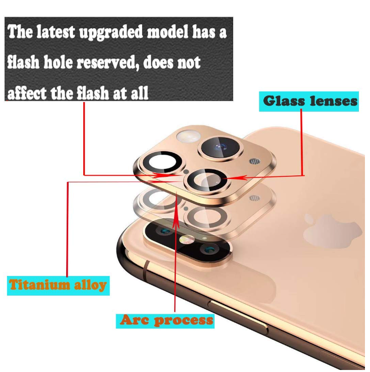 Picture of Svyaxfa Modified Camera Lens Seconds Change Cover for iPhone X/XS/XS MAX Sticker Fake Camera for iPhone 11 Pro Max Metal Protector Change to iPhone pro/Max (Champagne Gold)