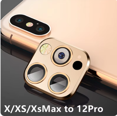 Picture of Tempered Glass Camera Lens Film For iPhone X XS Max to 12 Pro 12Pro Max Fake Modified Sticker Metal Lens Back Cover Protector