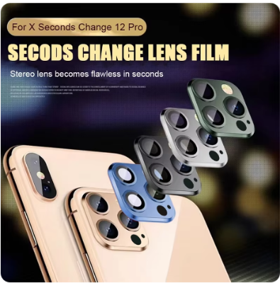 Picture of Tempered Glass Camera Lens Film For iPhone X XS Max to 12 Pro 12Pro Max Fake Modified Sticker Metal Lens Back Cover Protector