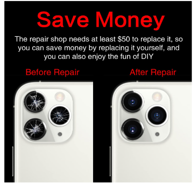 Picture of 2PCS ASDAWN Back rear Camera Lens Glass Replacement for iPhone 11 Pro and 11 Pro Max Camera Lens Replacement with Pre-Installed Adhesive + Installation Manual + Repair Tool Kit