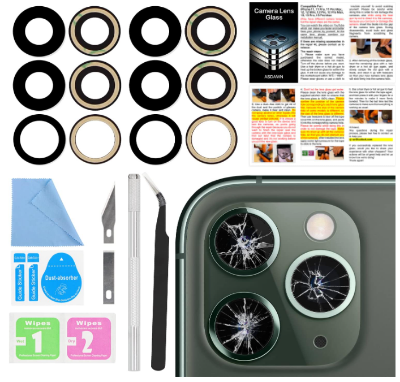 Picture of 2PCS ASDAWN Back rear Camera Lens Glass Replacement for iPhone 11 Pro and 11 Pro Max Camera Lens Replacement with Pre-Installed Adhesive + Installation Manual + Repair Tool Kit