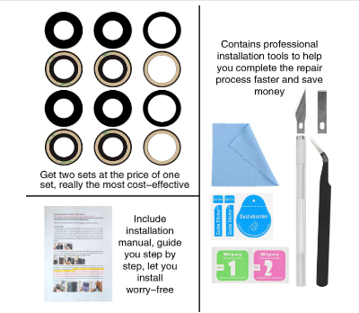 Picture of 2PCS ASDAWN Back rear Camera Lens Glass Replacement for iPhone 11 Pro and 11 Pro Max Camera Lens Replacement with Pre-Installed Adhesive + Installation Manual + Repair Tool Kit