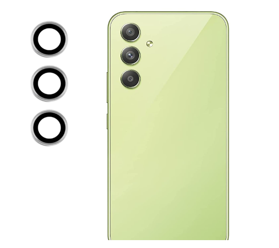 Picture of Oncraves Glass Camera Ring Lens Protector For Samsung Galaxy A34 5G | 9H Hardness, Full Coverage Camera Metal Ring Ultra-Thin/Clear - Silver