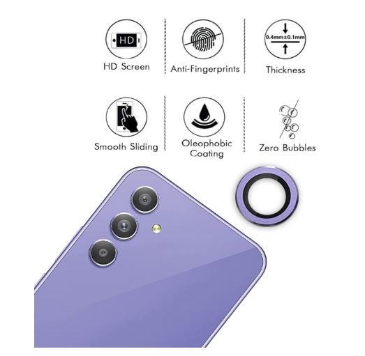 Picture of Oncraves Tempered Glass Camera Ring Lens Protector For Samsung Galaxy A54 5G | 9H Hardness, Full Coverage Camera Metal Ring Ultra-Thin/Clear - Purple