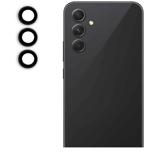 Picture of Oncraves Glass Camera Ring Lens Protector For Samsung Galaxy A54 5G | 9H Hardness, Full Coverage Camera Metal Ring Ultra-Thin/Clear - Black