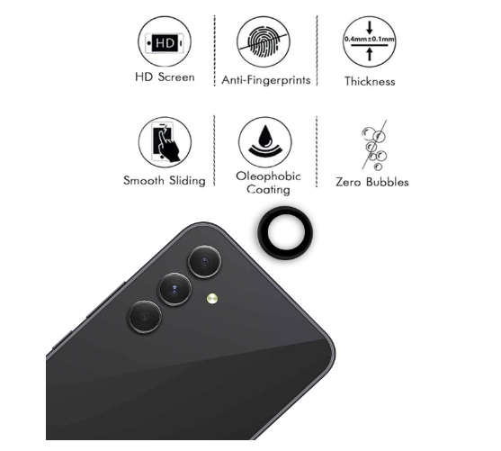 Picture of Oncraves Glass Camera Ring Lens Protector For Samsung Galaxy A54 5G | 9H Hardness, Full Coverage Camera Metal Ring Ultra-Thin/Clear - Black