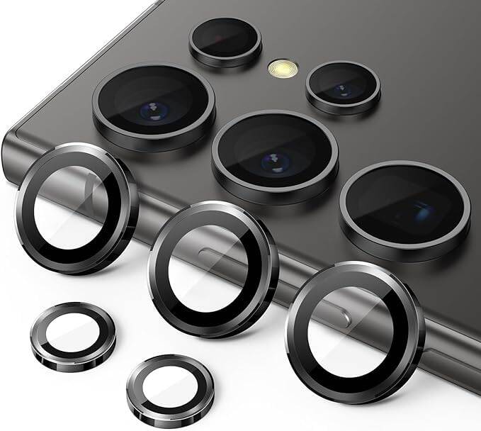 Picture of 2 PACK(5+5) Samsung Galaxy S24 Ultra Camera Lens Protector, 9H Tempered Glass & Ultra-Thin Aluminum Alloy Individual Lens Screen Protective Cover for S24 Ultra 5G 2024_BLACK