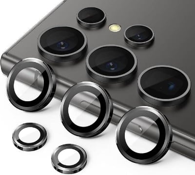 Picture of 2 PACK(5+5) Samsung Galaxy S24 Ultra Camera Lens Protector, 9H Tempered Glass & Ultra-Thin Aluminum Alloy Individual Lens Screen Protective Cover for S24 Ultra 5G 2024_BLACK