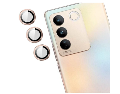 Picture of Vivo V27 Camera Lens Protector Camera Tempered Glass Clear Lens Screen Protector Film Cover with Metal Ring For Vivo V27(Pack of 1)[Gold]