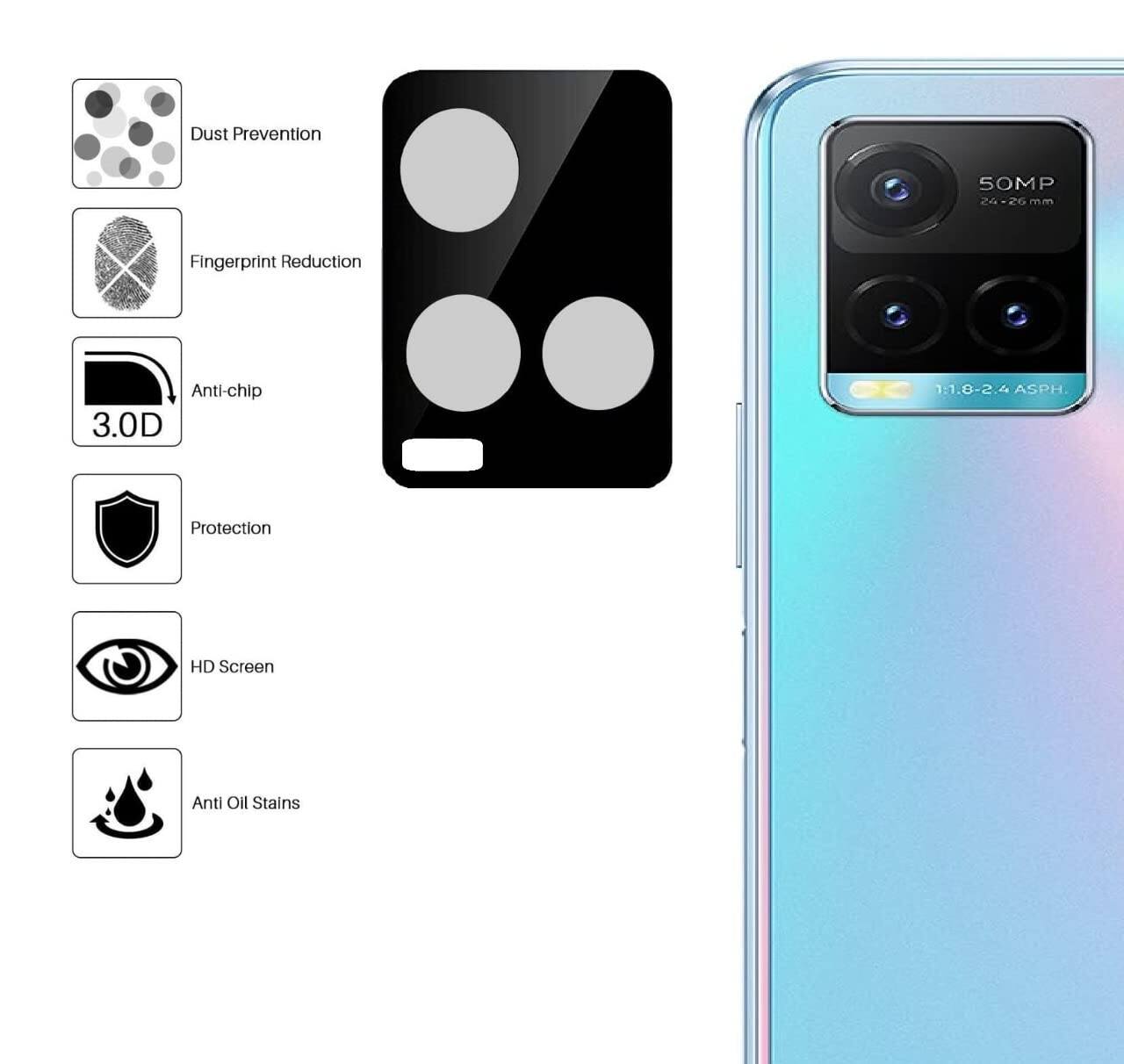 Picture of Scratch Resistant Back Camera Lens Protector Tempered Glass for Vivo Y33s