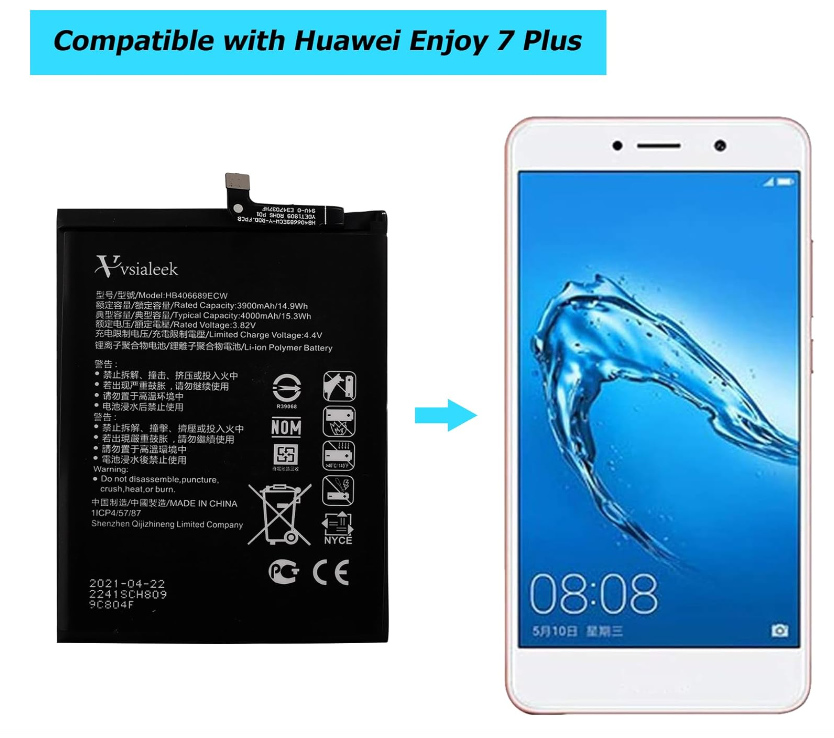 Picture of HB406689ECW 3900mAh Replacement Battery Compatible with Huawei Y7 2019 DUB-L21 Nova Lite Y7 Prime Dub-LX1 Y9 2019 JKM-LX1, JKM-LX2, JKM-LX3 with Tools