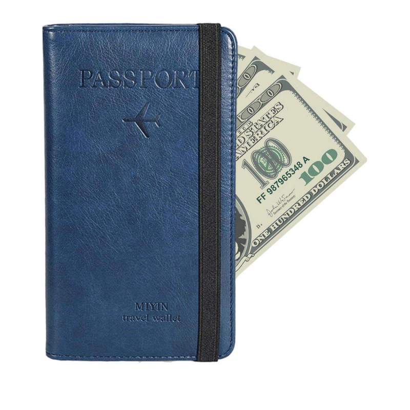 Picture of Multifunction Passport Cover Artificial Leather Fashionable Passport Holder Pu Leather Travel Bag Wallet Ticket Holder Organizer Case With Zipper - Passport Cover - Passport Cover-Navy Blue