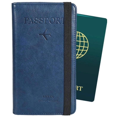 Picture of Multifunction Passport Cover Artificial Leather Fashionable Passport Holder Pu Leather Travel Bag Wallet Ticket Holder Organizer Case With Zipper - Passport Cover - Passport Cover-Navy Blue