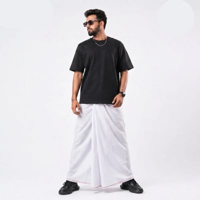 Picture of Tailocraft Men’s Pure Cotton Solid White Lungi 5.5 Hand-1