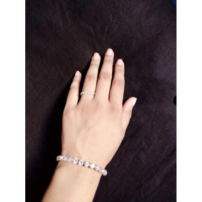 Picture of White Stone Bracelet with Ring for Women-White
