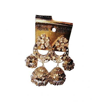 Picture of Antique Golden Double Jhumka Earrings-Gold