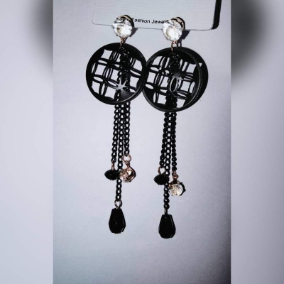 Picture of Simple Stone Hoop Earrings for Women-Black