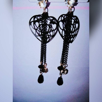Picture of Love Shape Stone Earrings for Women-Black