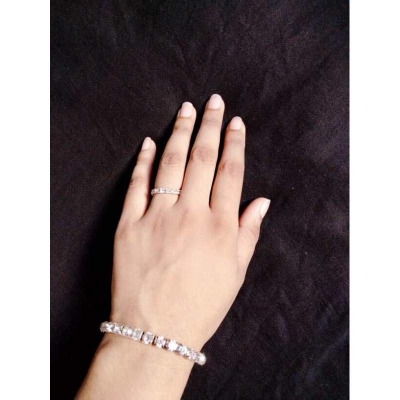 Picture of White Stone Ring Bracelet for Women-Silver