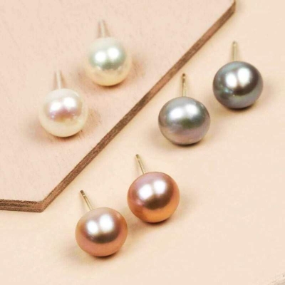 Picture of 3 Pair Pearl Stone Earrings Set-Multicolor
