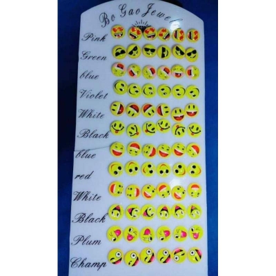 Picture of 3 Pair Emoji Happy Face Stud Earrings-Multicolor(2 MM)