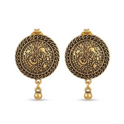 Picture of Antique Metal Top Earrings for Women-Gold(2 MM)