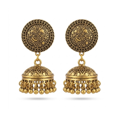Picture of Antique Golden Jhumka Earrings for Women-Gold(2 MM)