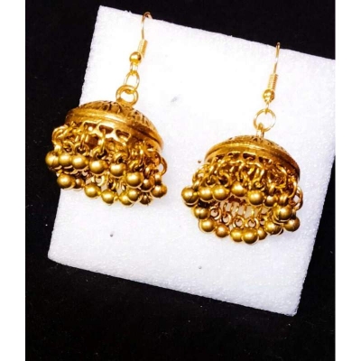Picture of Antique Jhumka Earrings with Metal Design-Gold(2 MM)
