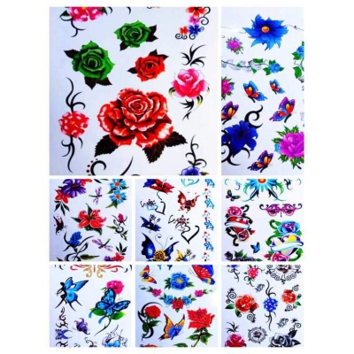 Picture of 5 Pages Waterproof Flower Tattoo Sticker-Black