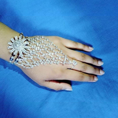 Picture of White Stone Bracelet with 5 Ring Design-Silver