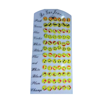 Picture of 3 Pair Emoji Happy Face Stud Earrings-Multicolor