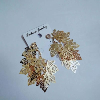 Picture of Golden Leaf Design Earrings for Women-Gold