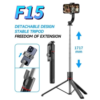 Picture of F15 with Wireless Remote 68 Inch Selfie Stick Phone Desktop Stand Tripod for Iphone Android Smartphone Shooting Vlog - Black