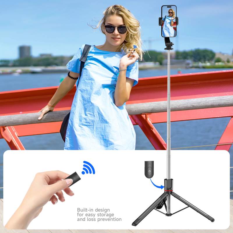 Picture of F15 with Wireless Remote 68 Inch Selfie Stick Phone Desktop Stand Tripod for Iphone Android Smartphone Shooting Vlog - Black