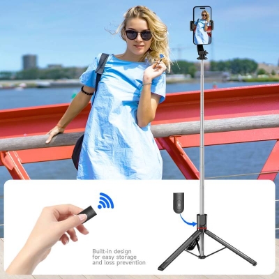 Picture of F15 with Wireless Remote 68 Inch Selfie Stick Phone Desktop Stand Tripod for Iphone Android Smartphone Shooting Vlog - Black
