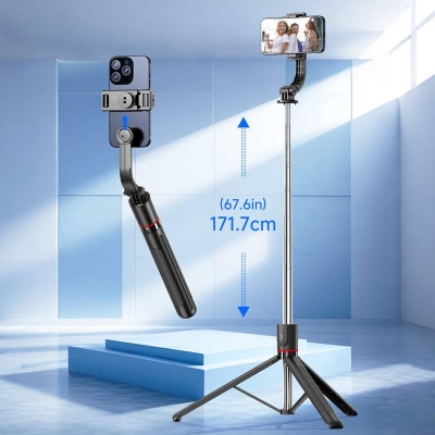 Picture of F15 with Wireless Remote 68 Inch Selfie Stick Phone Desktop Stand Tripod for Iphone Android Smartphone Shooting Vlog - Black