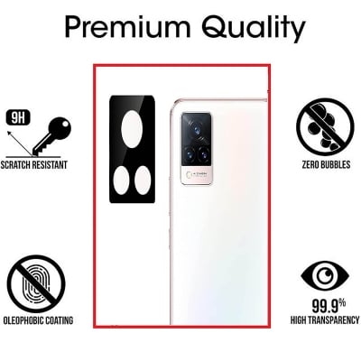 Picture of Compatible with Vivo V21 / V21E / V21E (5G) [Black] Back Camera Lens Protector Tempered Glass - Full Camera Coverage and Easy Installation Kit