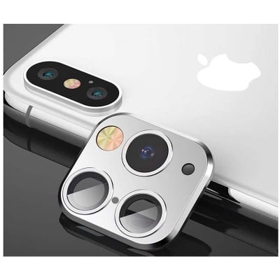 Picture of Modified Camera Lens Seconds Change Cover for iPhone X/XS/XS/MAX Sticker Fake Camera for iPhone 11 Pro Max Metal Protector Change to iPhone pro/Max (Silver Metal)