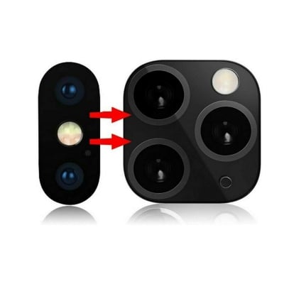Picture of Applicable for iPhone X XS MAX Seconds Change to 11 Pro MAX Fake Camera Lens Cover Sticker,Upgrade Metal Rear Camera Lens Tempered Glass Screen Protector (Black)