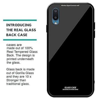 Picture of Glass Back Case for Samsung Galaxy a02 Designed Glass with Shockproof Back Cover (Black