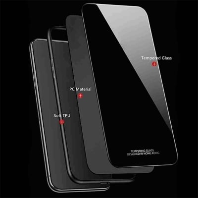 Picture of Glass Back Case for Samsung Galaxy M62 Designed Glass with Shockproof Back Cover (Black