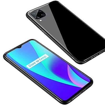 Picture of Glass Back Case for samsung f32  Designed Glass with Shockproof Back Cover (Black