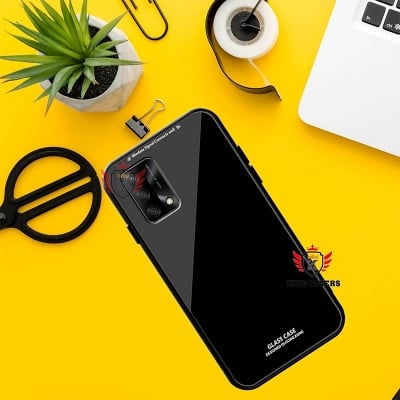 Picture of oppo f19 pro Back cover |Stylich Back case | Luxurious Toughened Glass Back Case with Shockproof TPU Bumper Case Cover