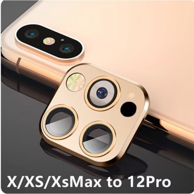 Picture of Tempered Glass Camera Lens Film For iPhone X XS Max to 12 Pro 12Pro Max Fake Modified Sticker Metal Lens Back Cover Protector