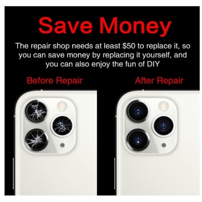 Picture of 2PCS ASDAWN Back rear Camera Lens Glass Replacement for iPhone 11 Pro and 11 Pro Max Camera Lens Replacement with Pre-Installed Adhesive + Installation Manual + Repair Tool Kit