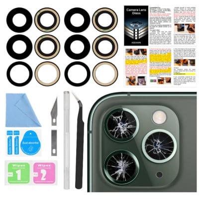 Picture of 2PCS ASDAWN Back rear Camera Lens Glass Replacement for iPhone 11 Pro and 11 Pro Max Camera Lens Replacement with Pre-Installed Adhesive + Installation Manual + Repair Tool Kit