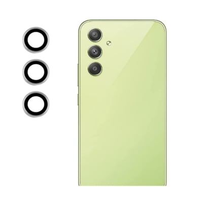Picture of Oncraves Glass Camera Ring Lens Protector For Samsung Galaxy A34 5G | 9H Hardness, Full Coverage Camera Metal Ring Ultra-Thin/Clear - Silver