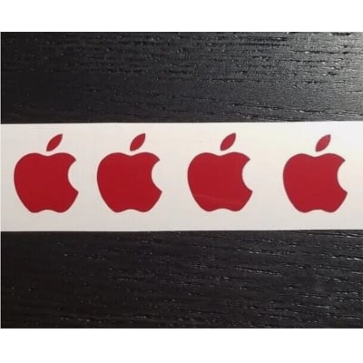 Picture of (4) Red Apple Logo Overlay Vinyl Decals - For iPhone Windows Laptops Mugs Cups
