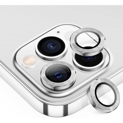 Picture of Camera Lens Protector Compatible for iPhone 13 Pro/iPhone 13 Pro Max, [Anti-Scratch] Premium Tempered Glass Film Aluminum Alloy Lens Ring Cover-Silver